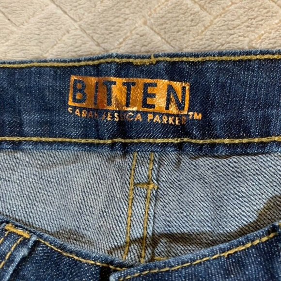 Bitten Womens 4p Denim Jeans Blue Flare Mid Rise Medium Wash Stretch - Picture 5 of 12